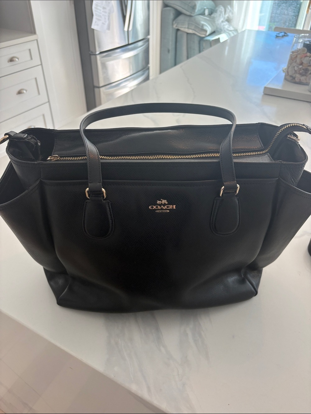 Coach Black Leather Tote with Gold Hardware